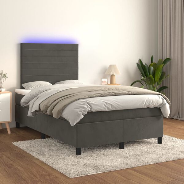 vidaXL Cama box spring colch&oacute;n y LED terciopelo gris oscuro 120x200 cm