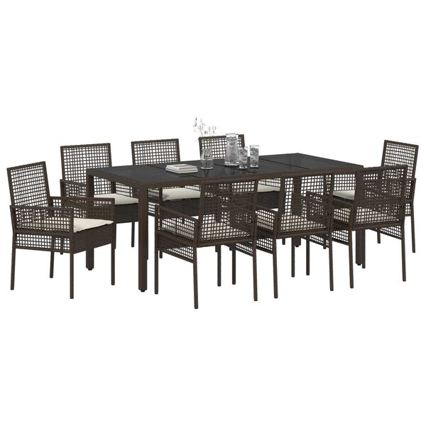 vidaXL Conjunto de Comedor de Jard&iacute;n 9 pcs Marr&oacute;n rat&aacute;n sint&eacute;tico