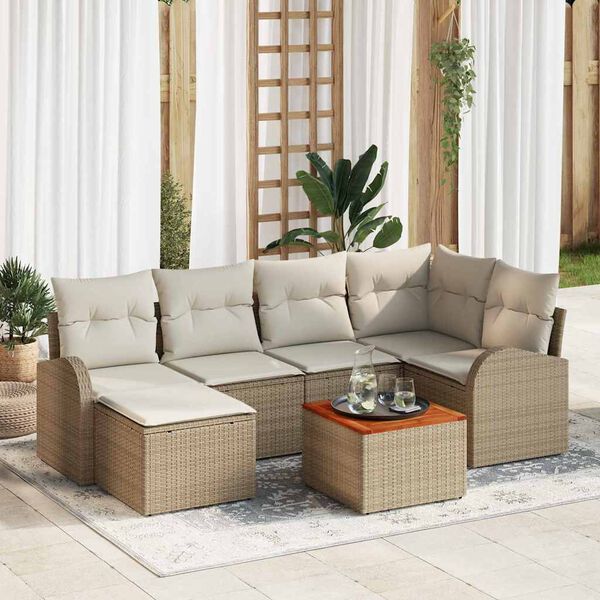 vidaXL Conjunto de sof&aacute;s de jard&iacute;n 7 pcs Beige rat&aacute;n sint&eacute;tico