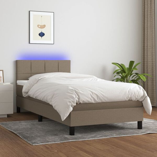vidaXL Cama box spring colch&oacute;n y luces LED tela gris taupe 100x200 cm