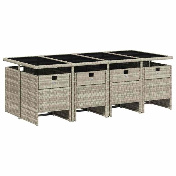 vidaXL Set comedor de jard&iacute;n 9 pzas cojines rat&aacute;n sint&eacute;tico gris claro
