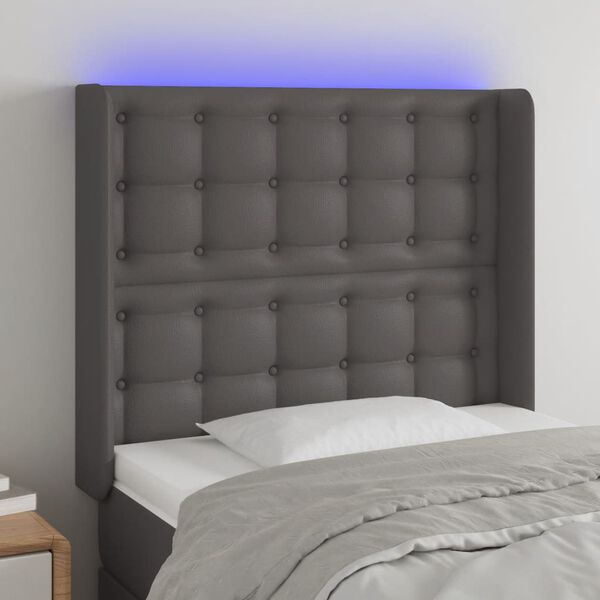 vidaXL Cabecero con LED cuero sint&eacute;tico gris 83x16x118/128cm