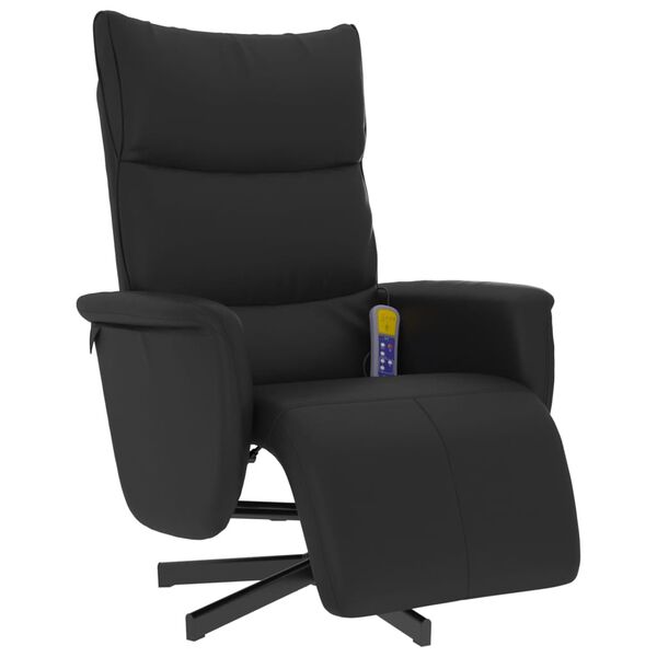 vidaXL Sill&oacute;n reclinable masaje con reposapi&eacute;s cuero sint&eacute;tico negro