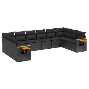 vidaXL Set de sof&aacute;s de jard&iacute;n 10 pzas cojines rat&aacute;n sint&eacute;tico negro