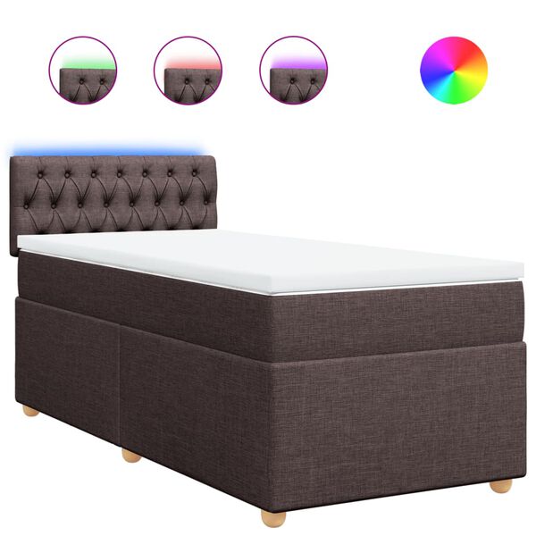 vidaXL Cama box spring con colch&oacute;n tela marr&oacute;n oscuro 90x190 cm