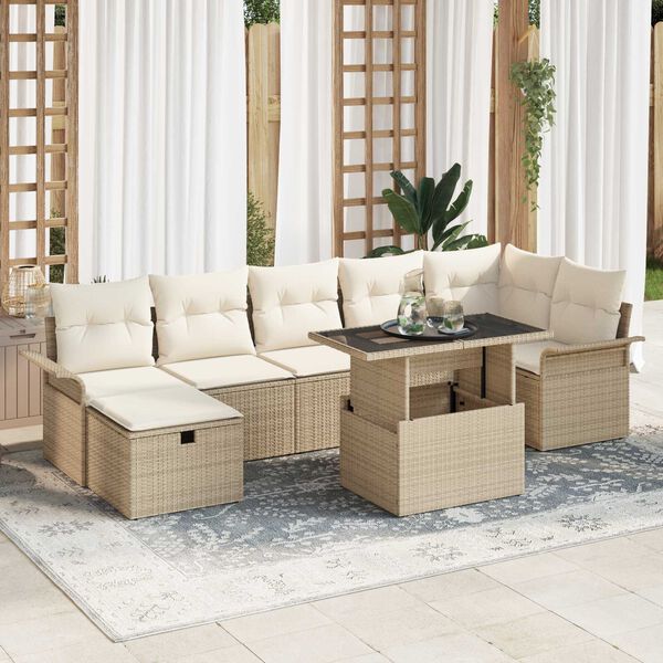 vidaXL Conjunto de sof&aacute; de jard&iacute;n con coj&iacute;n 8 pcs Beige Polirat&aacute;n