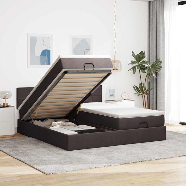 vidaXL Estructura cama otomana colchones tela marr&oacute;n oscuro 200x200cm