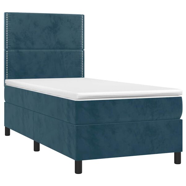 vidaXL Cama box spring colch&oacute;n y LED terciopelo azul oscuro 90x190 cm