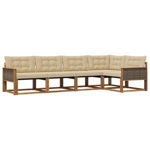 vidaXL Conjunto de sof&aacute;s de exterior con coj&iacute;n 5 pcs Natural y Beige