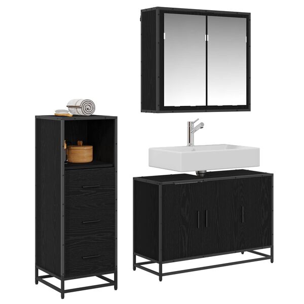 vidaXL Juego de muebles de ba&ntilde;o 3 pcs Roble Negro Madera de ingenier&iacute;a