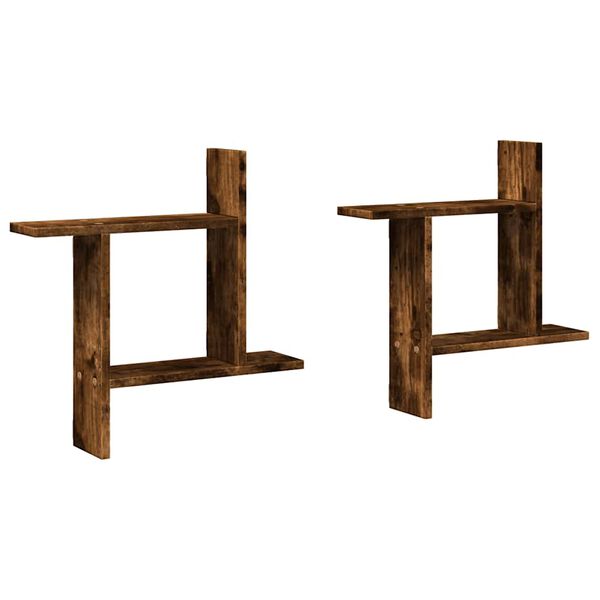vidaXL Estantes pared 2 uds madera ingenier&iacute;a roble ahumado 50x12x50cm