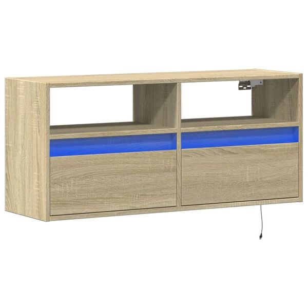 vidaXL Mueble de TV de pared con luces LED roble Sonoma 100x31x45 cm