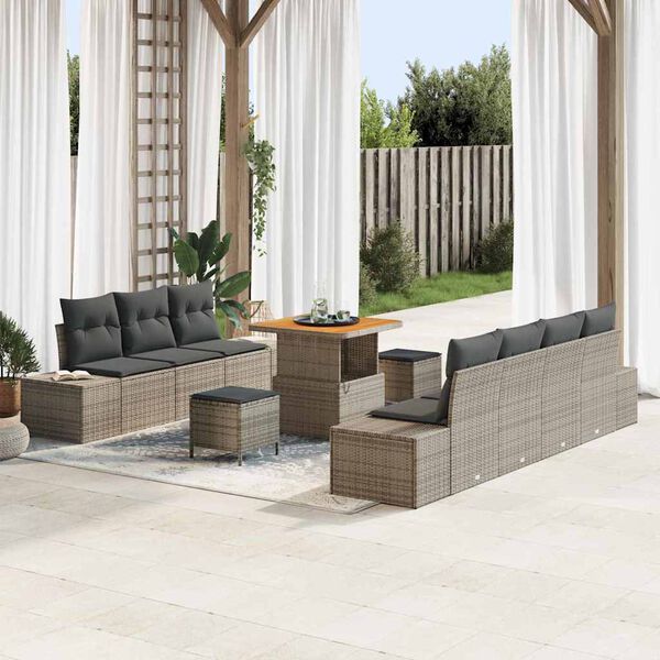 vidaXL Conjunto de sof&aacute;s de jard&iacute;n 10 pcs Gris rat&aacute;n sint&eacute;tico
