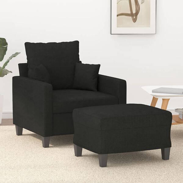 vidaXL Sillón con taburete tela negro 60 cm