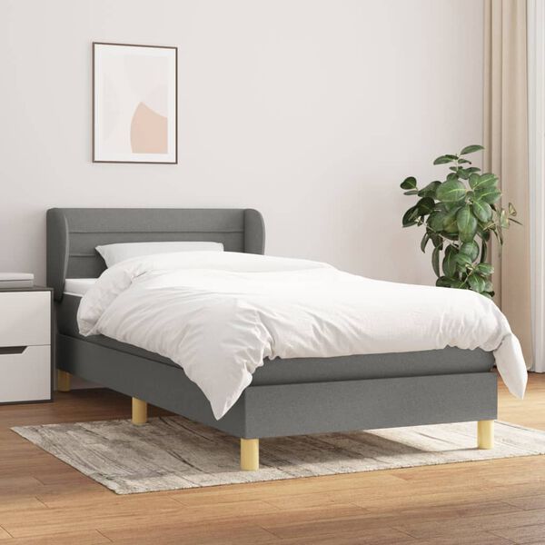 vidaXL Cama box spring con colch&oacute;n tela gris oscuro 80x200 cm
