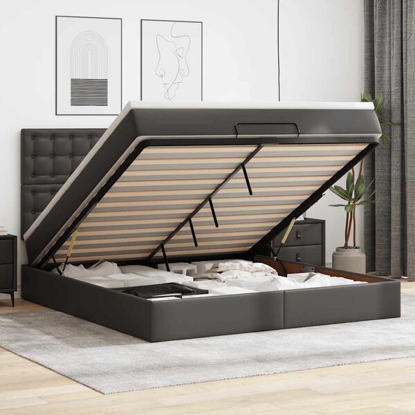 vidaXL Estructura cama otomana colchón cuero sintético negro 180x200cm