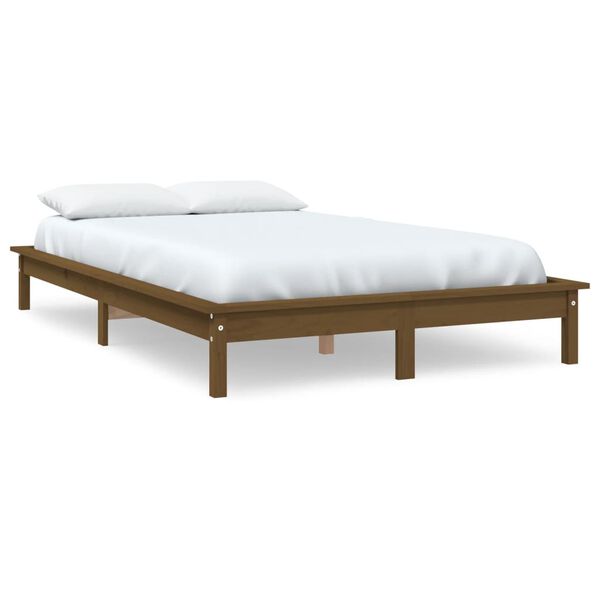vidaXL Estructura de cama madera maciza de pino marr&oacute;n miel 135x190 cm