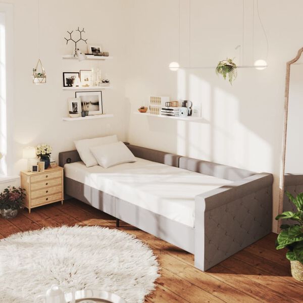 vidaXL Sof&aacute; cama con colch&oacute;n USB de tela gris claro 90x200 cm