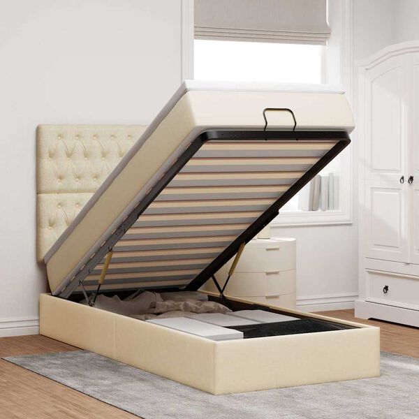 vidaXL Estructura de cama otomana con colch&oacute;n tela crema 80x200cm