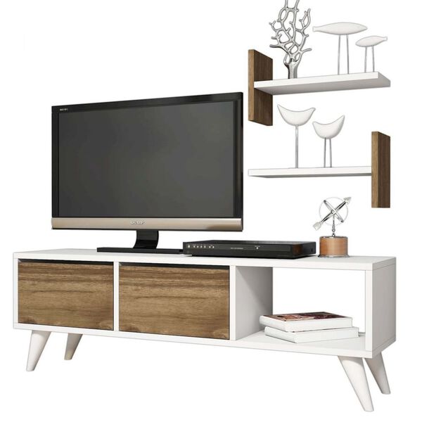 Homemania Mueble para TV Foxy blanco y nogal 120x30x40 cm