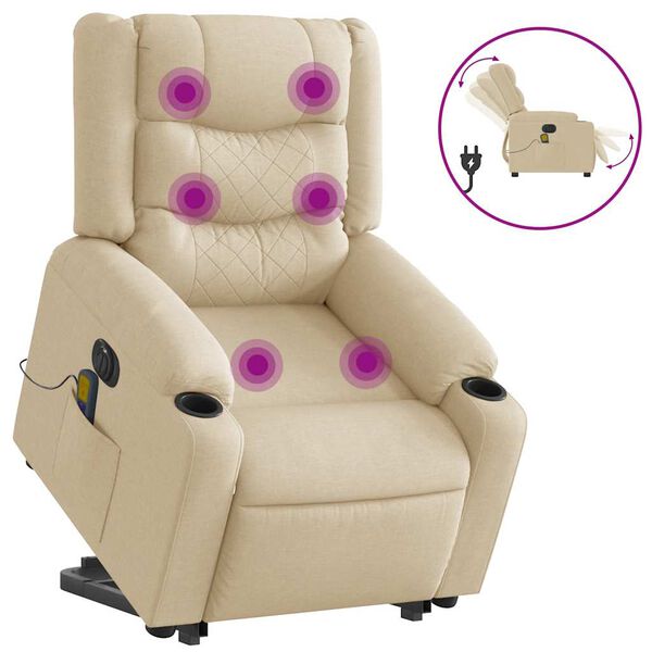 vidaXL Sill&oacute;n de masaje el&eacute;ctrico reclinable elevable tela crema