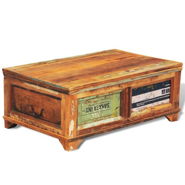 vidaXL Mesa de centro vintage con almacenaje madera reciclada