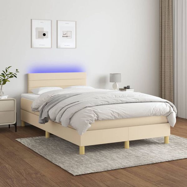 vidaXL Cama box spring con colch&oacute;n y LED tela crema 120x200 cm