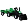 vidaXL Tractor de pedales para ni&ntilde;os remolque y cargador verde y negro