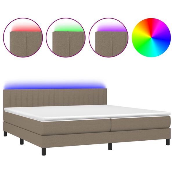vidaXL Cama box spring colch&oacute;n y luces LED tela gris taupe 200x200 cm