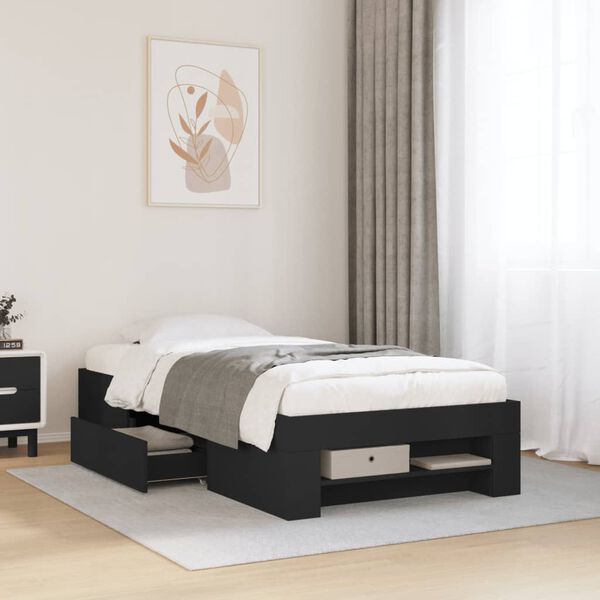 vidaXL Estructura de cama madera de ingenier&iacute;a negra 100x200 cm