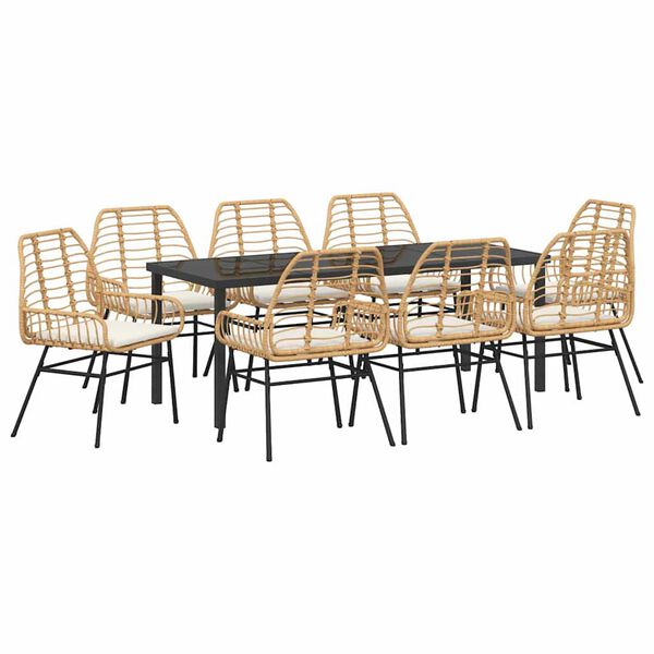 vidaXL Conjunto de Comedor de Jard&iacute;n 9 pcs Marr&oacute;n rat&aacute;n sint&eacute;tico