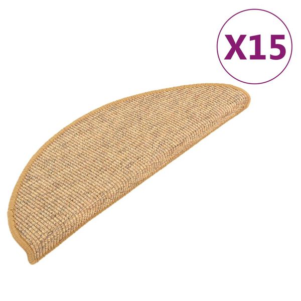 vidaXL Tapetes para escaleras 15 uds 65x21x4 cm Sisal Semicircular Grande