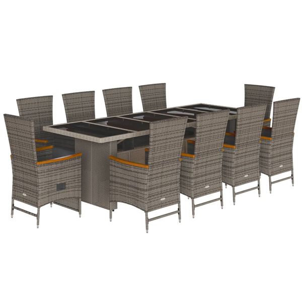 vidaXL Set de comedor de jard&iacute;n 11 pzas y cojines rat&aacute;n sint&eacute;tico gris