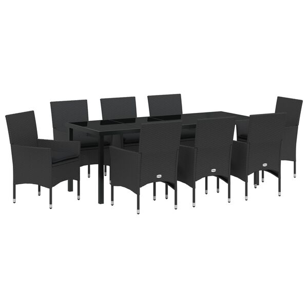 vidaXL Conjunto de Comedor de Jard&iacute;n 9 pcs Negro rat&aacute;n sint&eacute;tico
