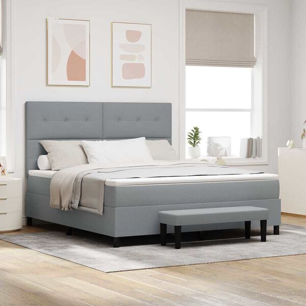 vidaXL Cama tipo Box Spring con colch&oacute;n Gris Claro 180 x 200 cm tela
