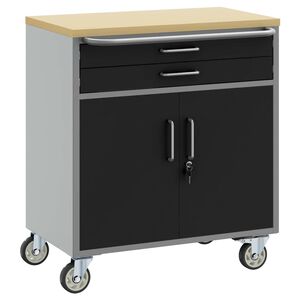vidaXL Carro de Trabajo Rodante con caj&oacute;n Negro y Gris 75 x 45 x 85 cm