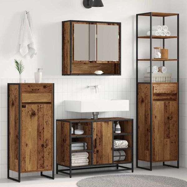 vidaXL Gabinete de Ba&ntilde;o con caj&oacute;n Madera Vieja 40 x 30 x 180 cm