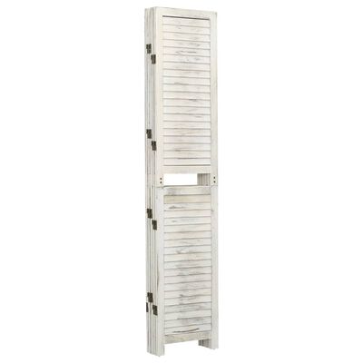 vidaXL Biombo de 5 paneles madera maciza blanco envejecido 178,5x166cm