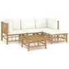 vidaXL Set de muebles de jard&iacute;n 5 piezas bamb&uacute; y cojines blanco crema