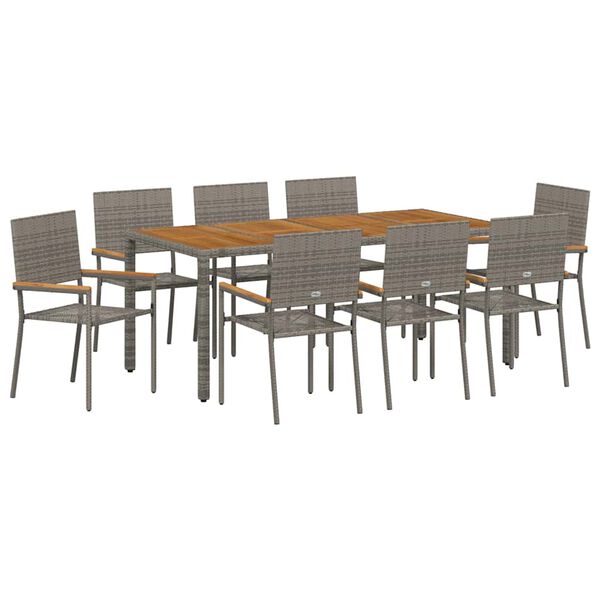 vidaXL Conjunto de Comedor de Jardín 9 pcs Gris ratán sintético