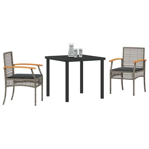 vidaXL Conjunto de Comedor de Jard&iacute;n 3 pcs Gris rat&aacute;n sint&eacute;tico
