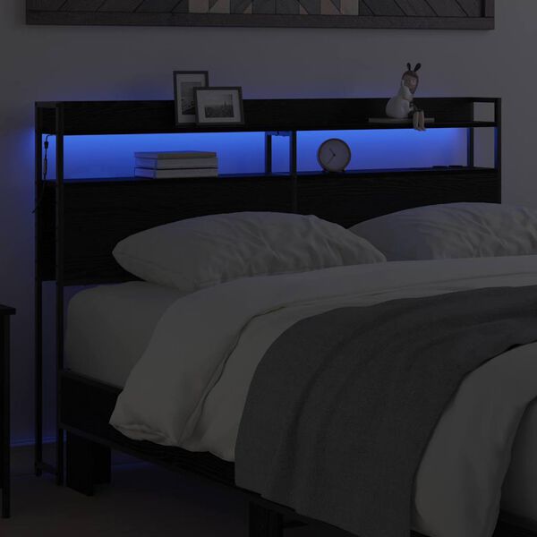 vidaXL Cabecero con almacenamiento con estante Roble negro 135 cm