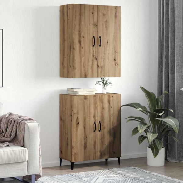 vidaXL Aparador alto 2 pcs Roble artesanal Madera de ingenier&iacute;a