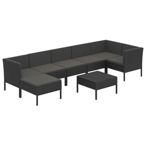 vidaXL Set de muebles de jard&iacute;n 8 pzas y cojines rat&aacute;n sint&eacute;tico negro