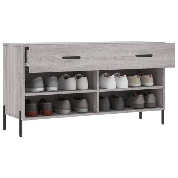 vidaXL Banco zapatero madera de ingenier&iacute;a gris Sonoma 102x35x55 cm