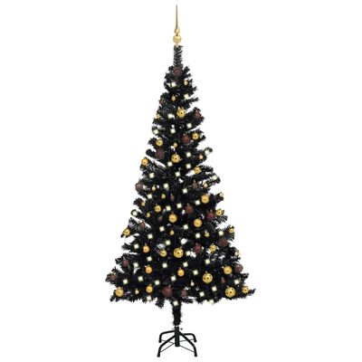 vidaXL Árbol de Navidad preiluminado con luces y bolas negro 150 cm