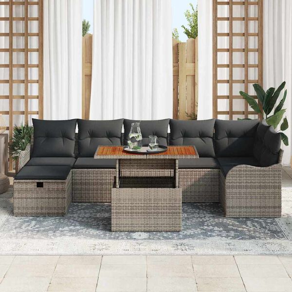 vidaXL Conjunto de sof&aacute; de jard&iacute;n 8 pcs Gris Polirat&aacute;n