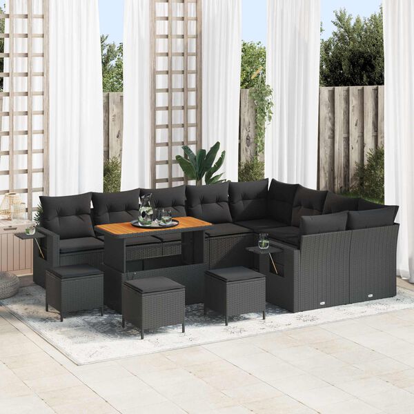 vidaXL Conjunto de sof&aacute;s de jard&iacute;n 13 pcs Negro rat&aacute;n sint&eacute;tico