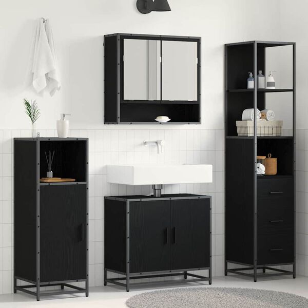 vidaXL Juego de muebles de ba&ntilde;o 3 pcs Roble Negro Madera de ingenier&iacute;a