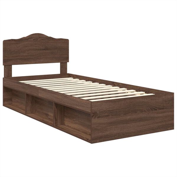 vidaXL Estructura de cama con cabecera Roble Marr&oacute;n 90 x 190 cm